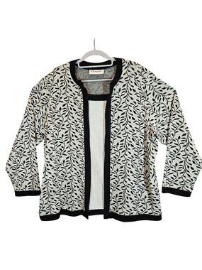 C.D. Daniels Womens XL Sweater faux Jacket Black White Leaf career modest office